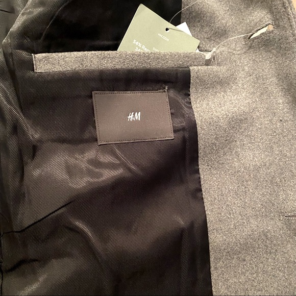 Mens H&M Wool Blend  Grey Peacoat - Picture 12 of 16